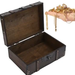 Kistor & Koffertar>Vintage Trälåda Förvaringslåda Dekorativ Skatt Smyckeskrin med Lås Heminredning (Grått Lås) grå