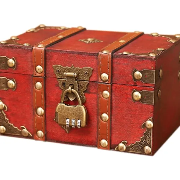 Kistor & Koffertar>Vintage Träskattkista: Liten Vintage Skattkista, Piratskattkista, Smyckeskrin med Lock för Barnfödelsedag