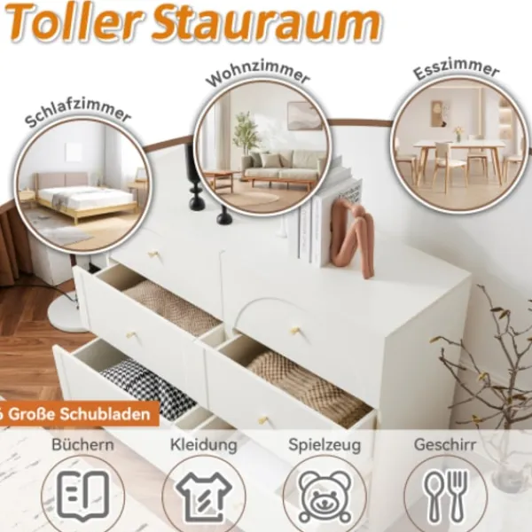 Byråer>Vit byrå med 6 lådor – förvaringsutrymme för vardagsrum och sovrum – 120x82x40 cm