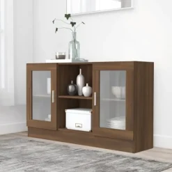 vidaXL Sideboards>Vitrinskåp brun ek 120x30,5x70 cm konstruerat trä