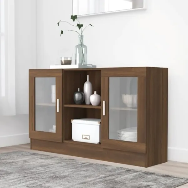 vidaXL Sideboards>Vitrinskåp brun ek 120x30,5x70 cm konstruerat trä