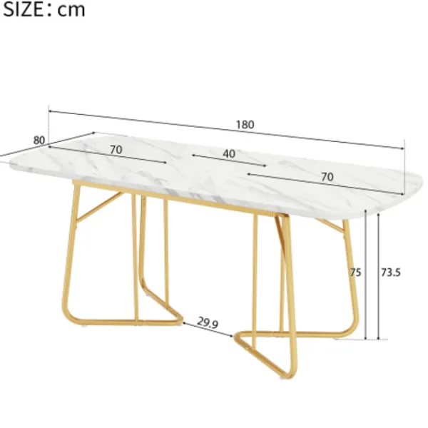 Matbord>Vitt förlängningsbart matbord med marmorstruktur, förgyllda bordsben i metall, förlängningsbart matbord 140/180*80 cm, utsökt lyxstil
