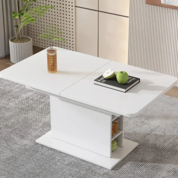 Matbord>Vitt matbord utdragbart 110-130x70cm - Med förvaring & järnram - Enkelt multifunktionellt bord (höjd 75cm) - Modernt & platsbesparande