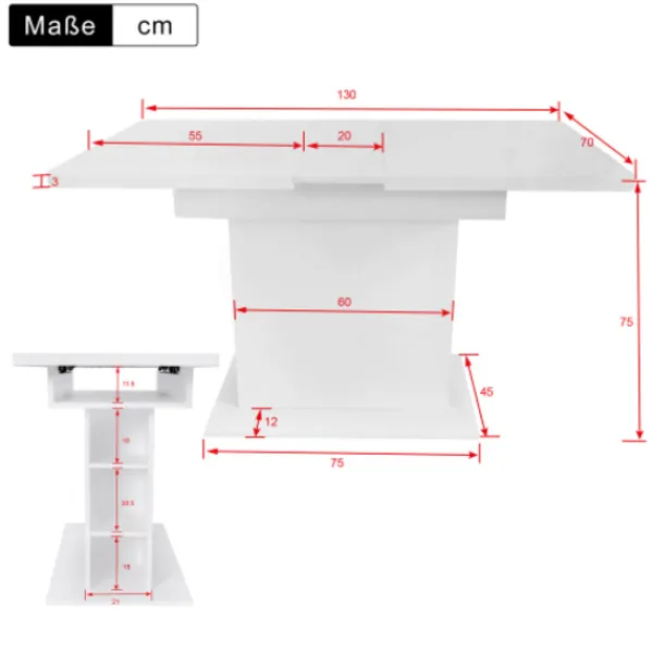 Matbord>Vitt matbord utdragbart 110-130x70cm - Med förvaring & järnram - Enkelt multifunktionellt bord (höjd 75cm) - Modernt & platsbesparande