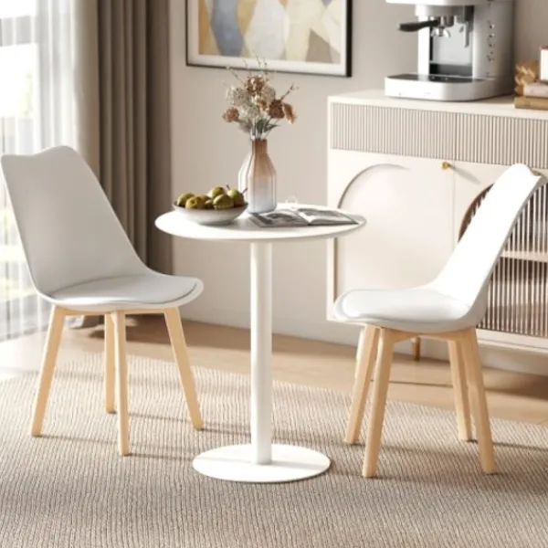 Matbord>Vitt runt matbord ø60x72 cm – modernt stålkökbord för 2 personer, inomhus & utomhus