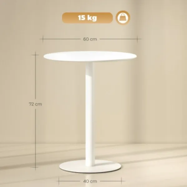 Matbord>Vitt runt matbord ø60x72 cm – modernt stålkökbord för 2 personer, inomhus & utomhus