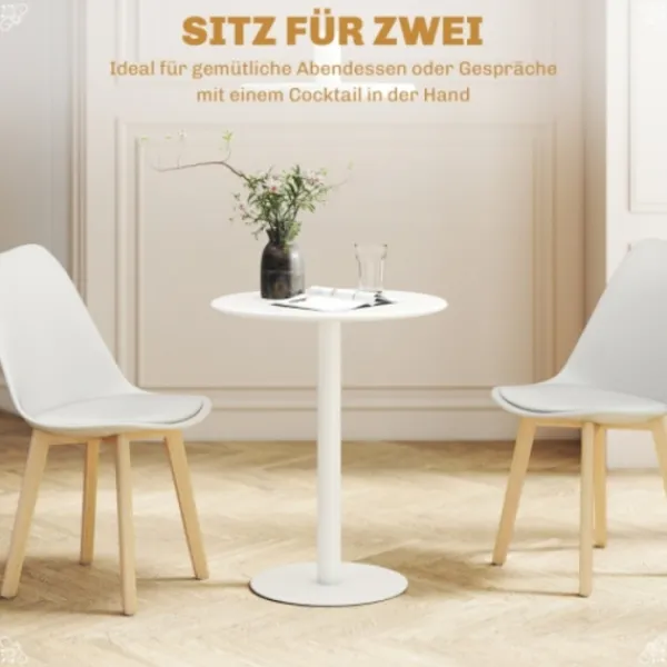 Matbord>Vitt runt matbord ø60x72 cm – modernt stålkökbord för 2 personer, inomhus & utomhus