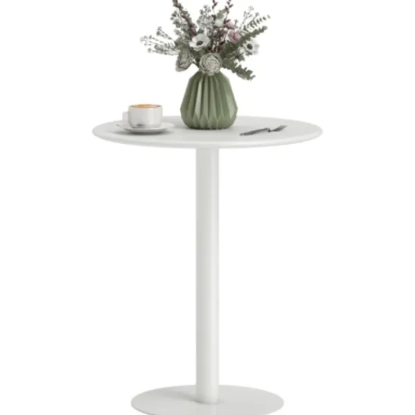 Matbord>Vitt runt matbord ø60x72 cm – modernt stålkökbord för 2 personer, inomhus & utomhus