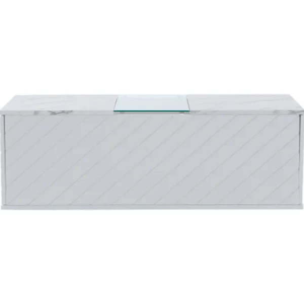 Soffbord>Vitt soffbord 100x50cm - LED-belysning med marmoroptik - 2 lådor, 20kg lastkapacitet - Modernt glasbord (höjd 35cm)