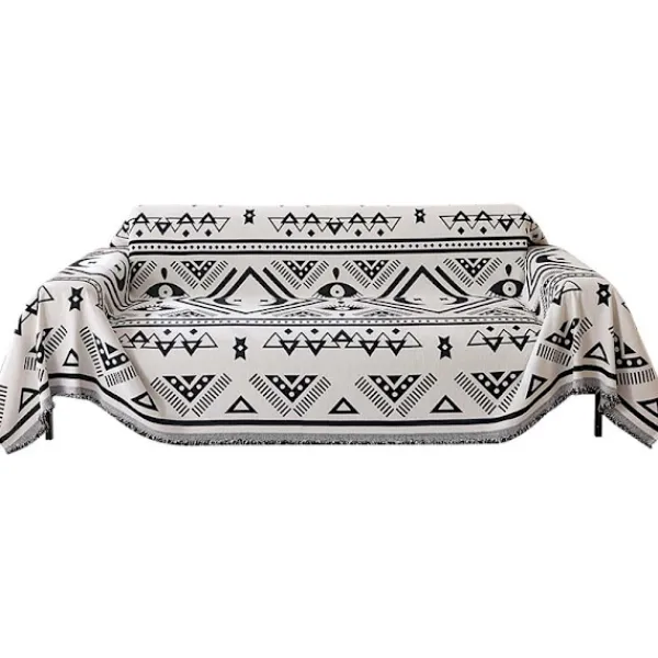 Soffor>Vändbart sofföverdrag Chenille Jacquard Geometrisk Boho, Beige Svart Sofföverdrag för sektionssoffa Chic Möbelskydd 180x150-FQ6-