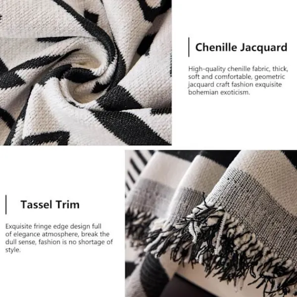 Soffor>Vändbart sofföverdrag Chenille Jacquard Geometrisk Boho, Beige Svart Sofföverdrag för sektionssoffa Chic Möbelskydd 180x150-FQ6-