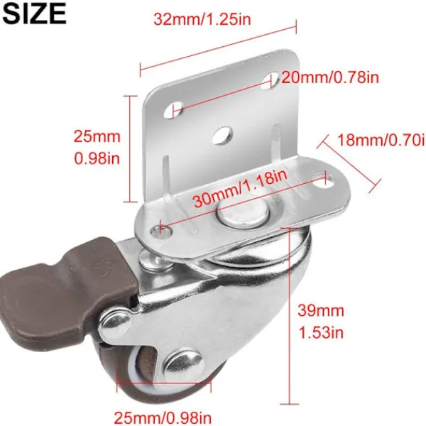 Småbord>4x hjul - 25 mm för möbler, små svängbara hjul med broms en-FF-