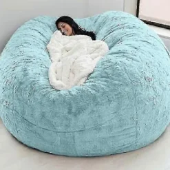 GIFT OF G Sittsäckar>(180x90cm-himmelsblå) Lazy Soffa Sittsäck Konstgjord Päls Sittsäck (endast sittsäckar)