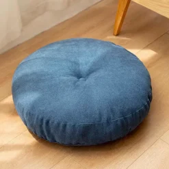 Sittpuffar>XJ-Rund golvkudde 42 cm, sittdyna klädd i 100% bomull extra fast tjock sittdyna vuxenstol/fåtölj/trädgårdsstol blå,A_yux