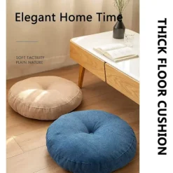 Sittpuffar>XJ-Rund golvkudde 42 cm, sittdyna klädd i 100% bomull extra fast tjock sittdyna vuxenstol/fåtölj/trädgårdsstol blå,A_yux